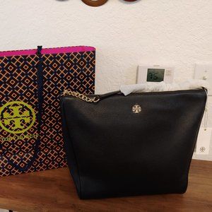 NWT Tory Burch Black Leather Carter Slouchy Tote